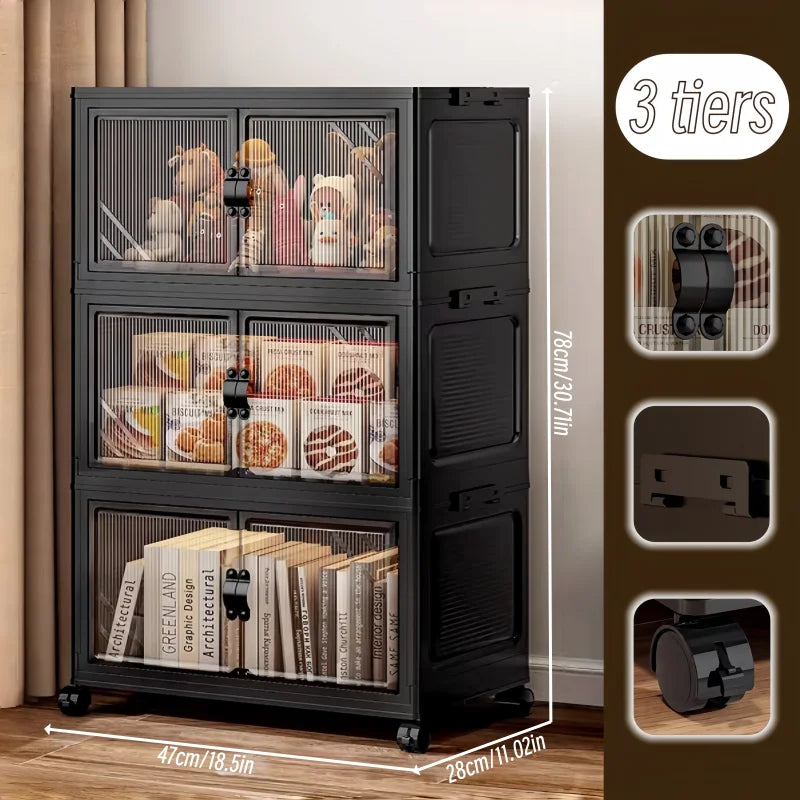 Onenoble Foldable Rolling Storage Cabinet With Clear Doors And Wheels
