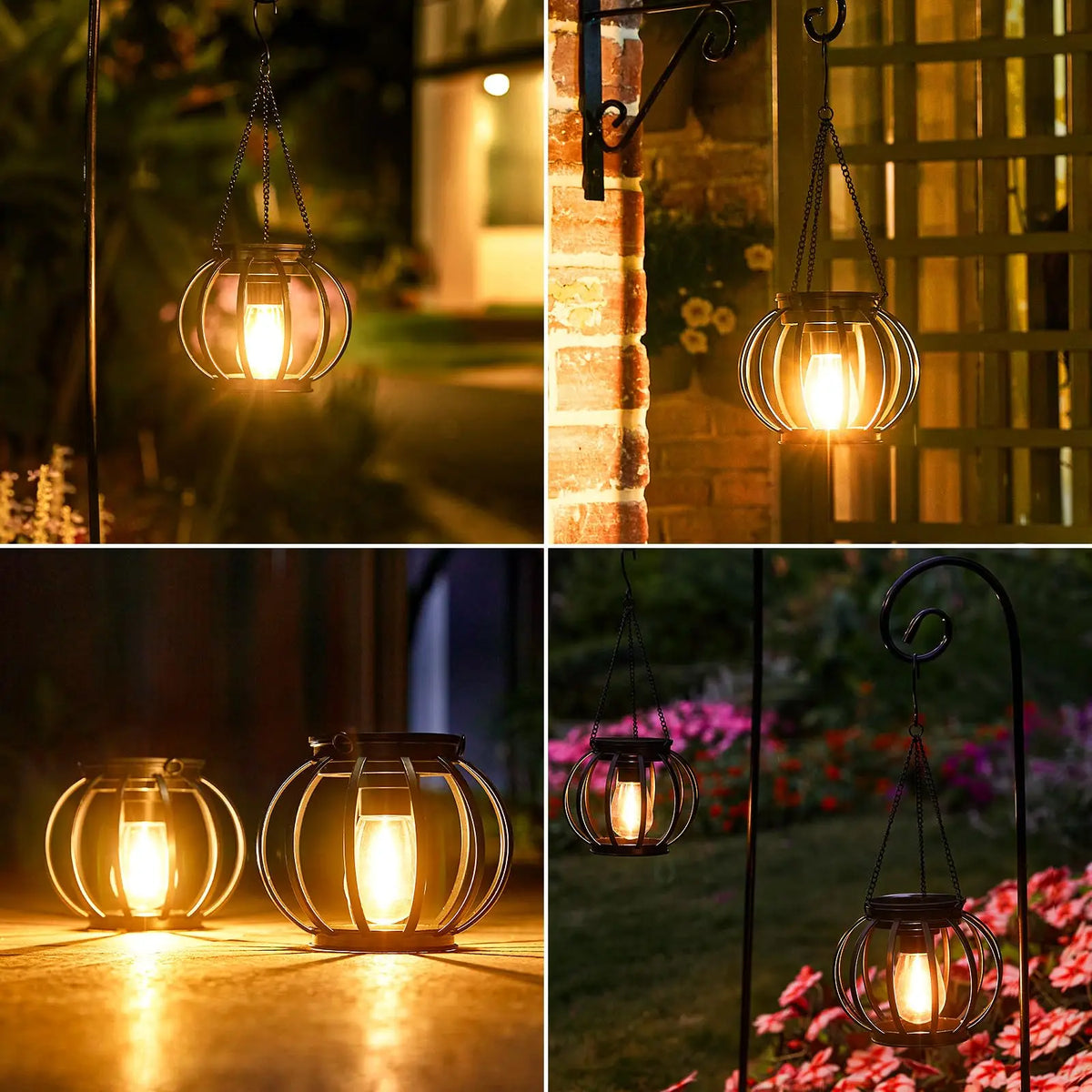 KPSTEK 4 Pack Solar Lanterns Waterproof Hanging Metal Lights