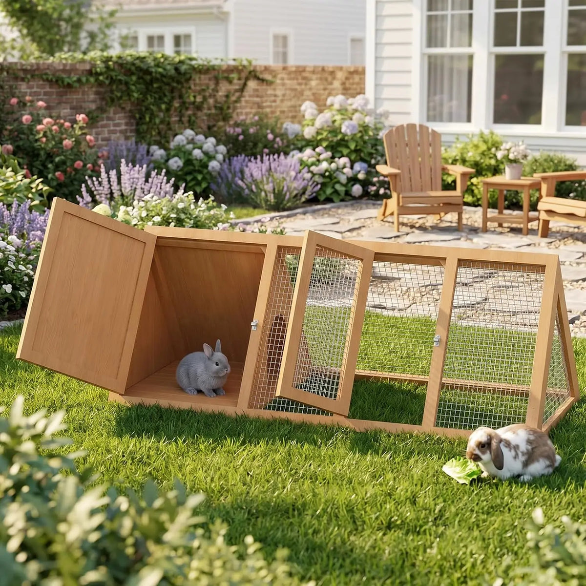 A Frame Wooden Rabbit Hutch Quail Coop Ventilated Mesh