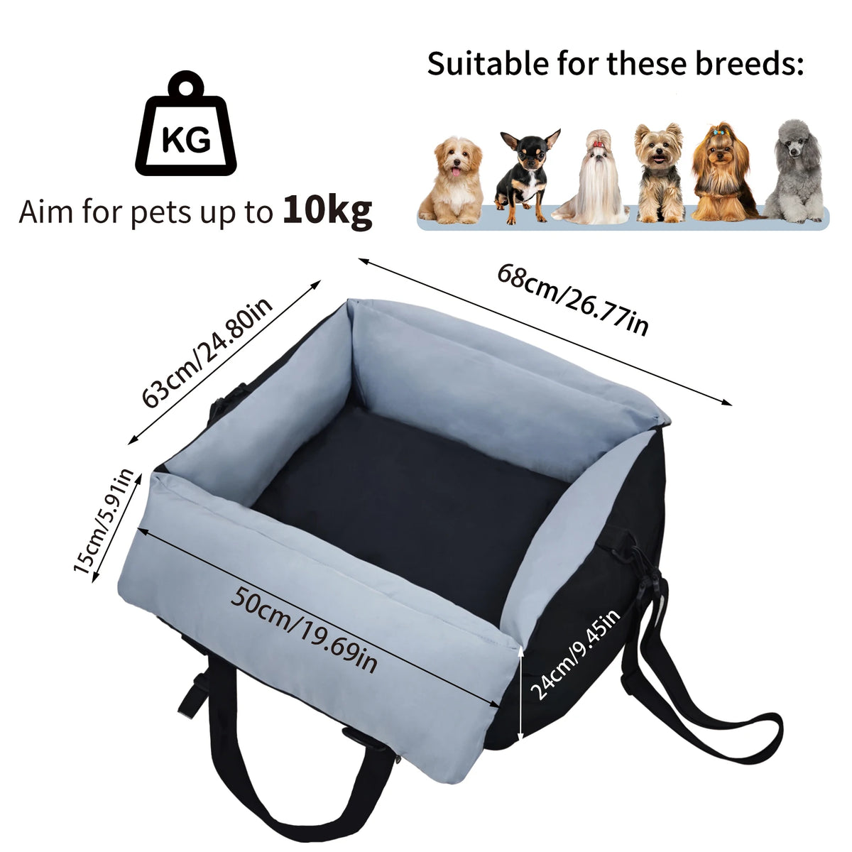 Borwart Portable Dog Car Seat With Safety Belt And Removable Cover