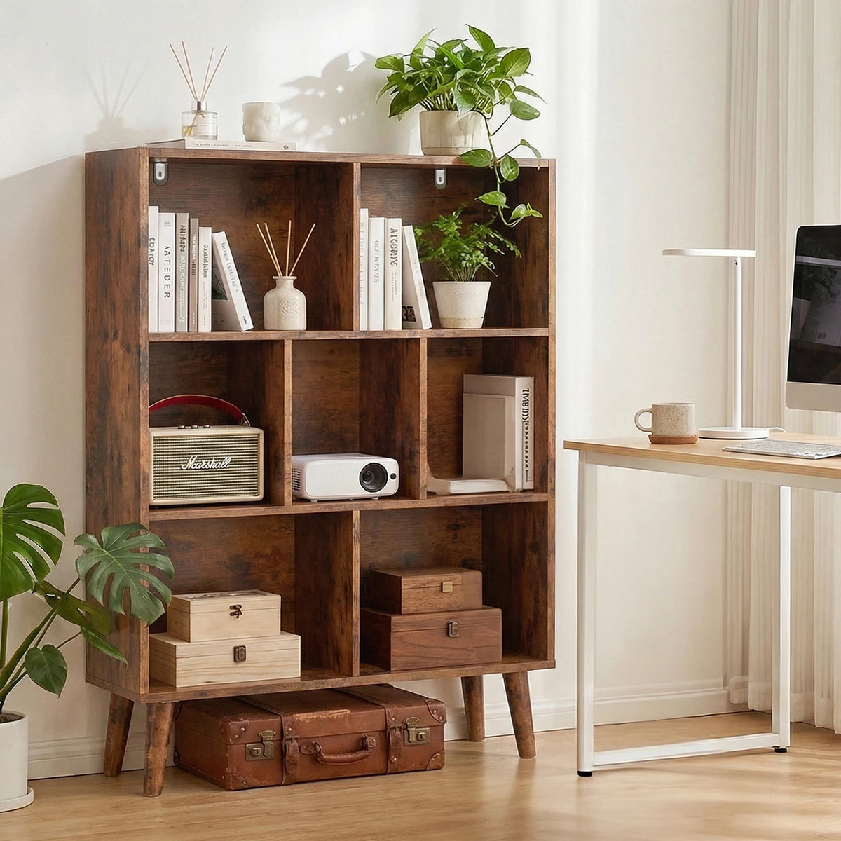 Wooden Bookcase with Legs Storage Organizer and Display Shelves Home