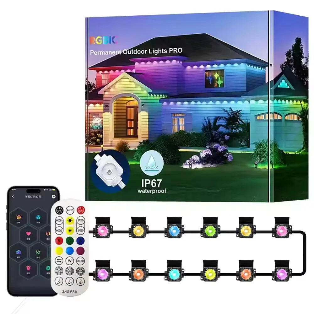 Smart App Remote RGB LED Eave String Lights IP67 Waterproof