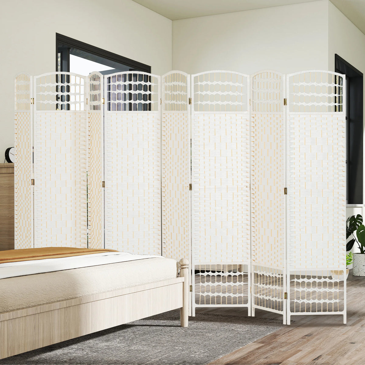 8 Panel Folding Privacy Screen Freestanding Bamboo Partition Divider