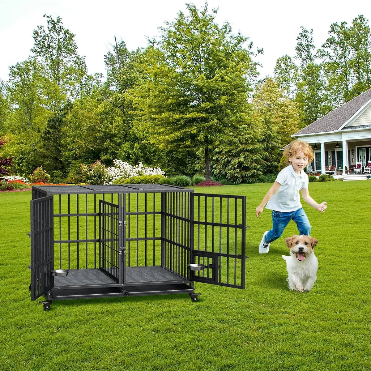 Anixol Heavy Duty Metal Dog Crate With Secure Double Doors