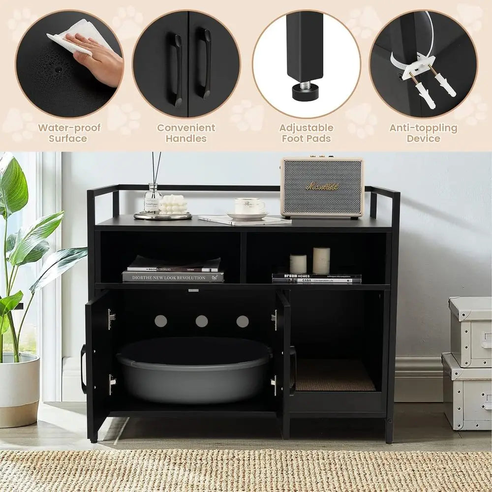 Hidden Cat Litter Box Enclosure With Front Entry And Storage