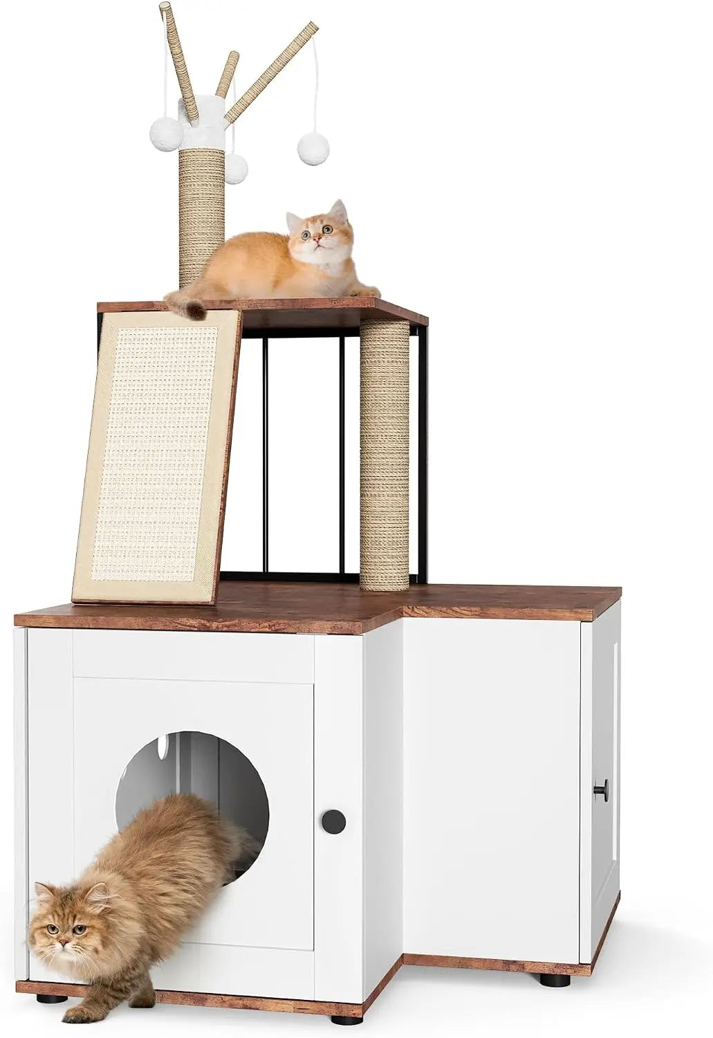 Garvee Wood Cat Corner Activity Tree With Hidden Storage Cabinet