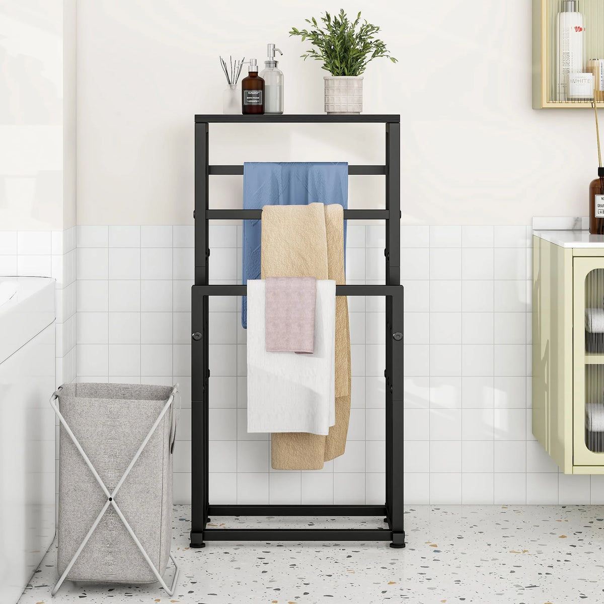 Three Tier Metal Towel Rack With Shelf For Fast Drying