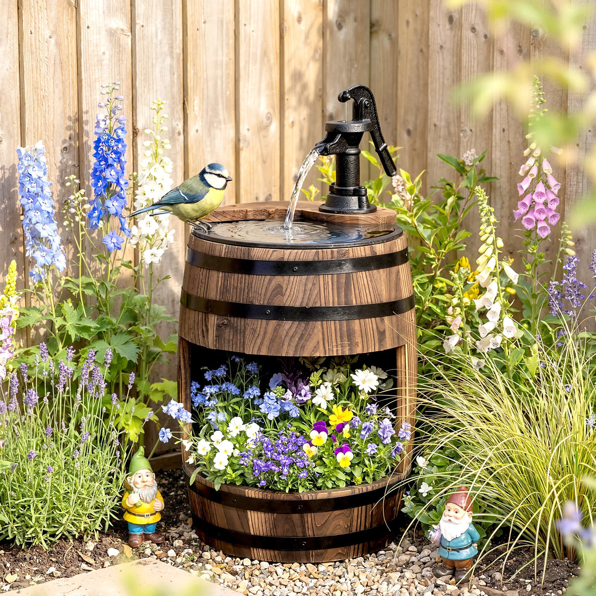 Outsunny 2 Tier Wooden Water Pump Fountain For Patio Decor