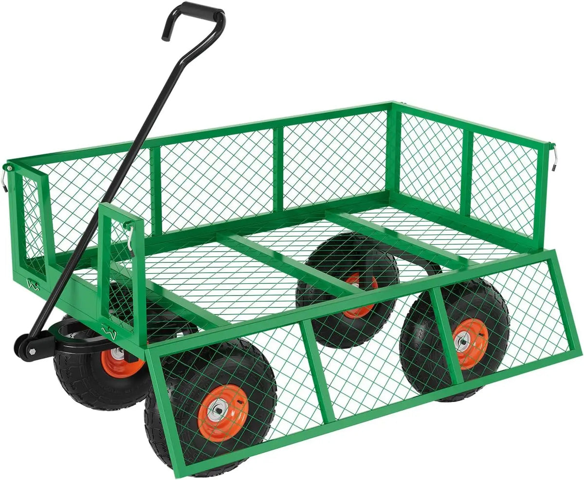 Tacleekii Heavy Duty Steel Garden Cart With Durable Mesh Tray