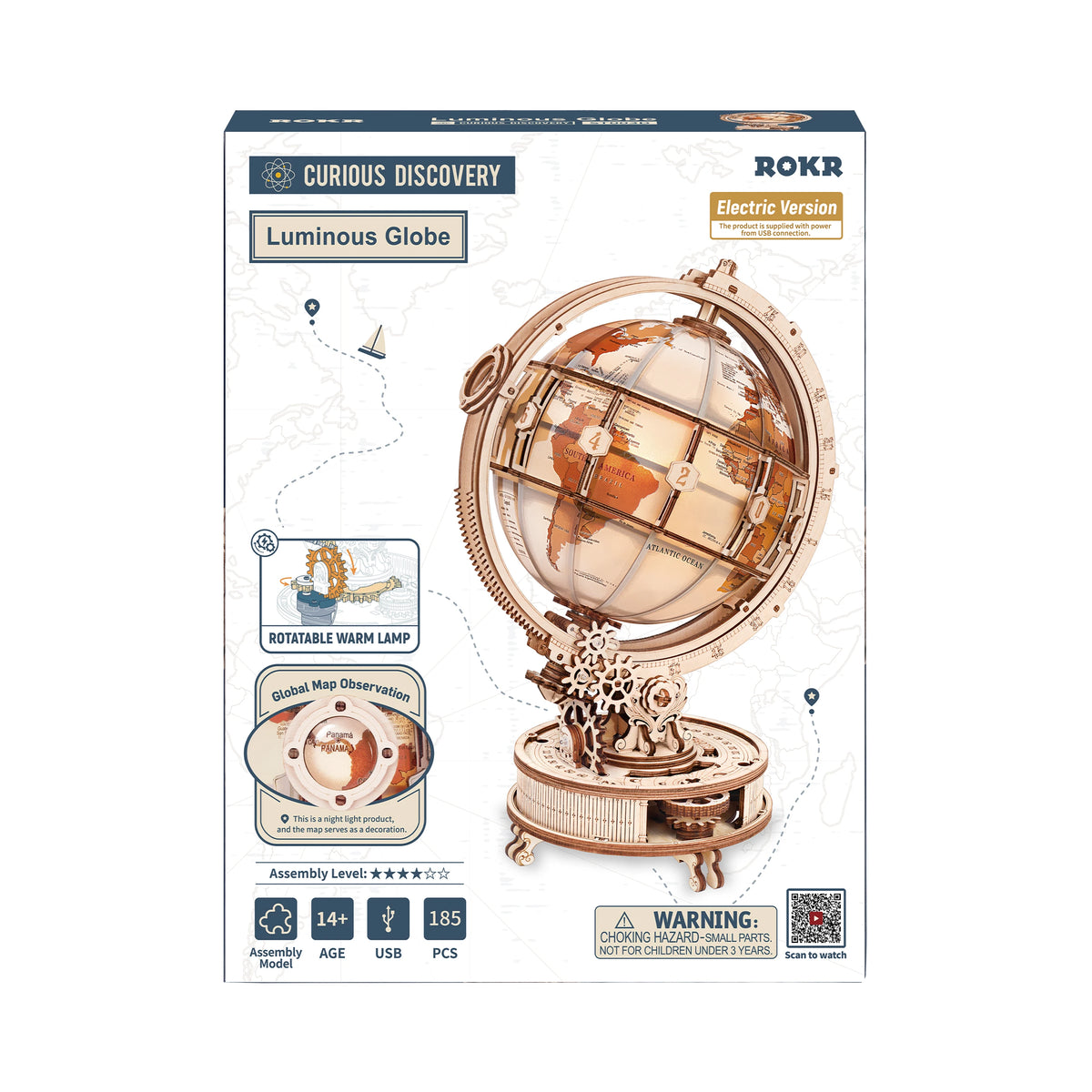 ROKR Wooden 3D Globe Puzzle Mechanical Model Building Kit