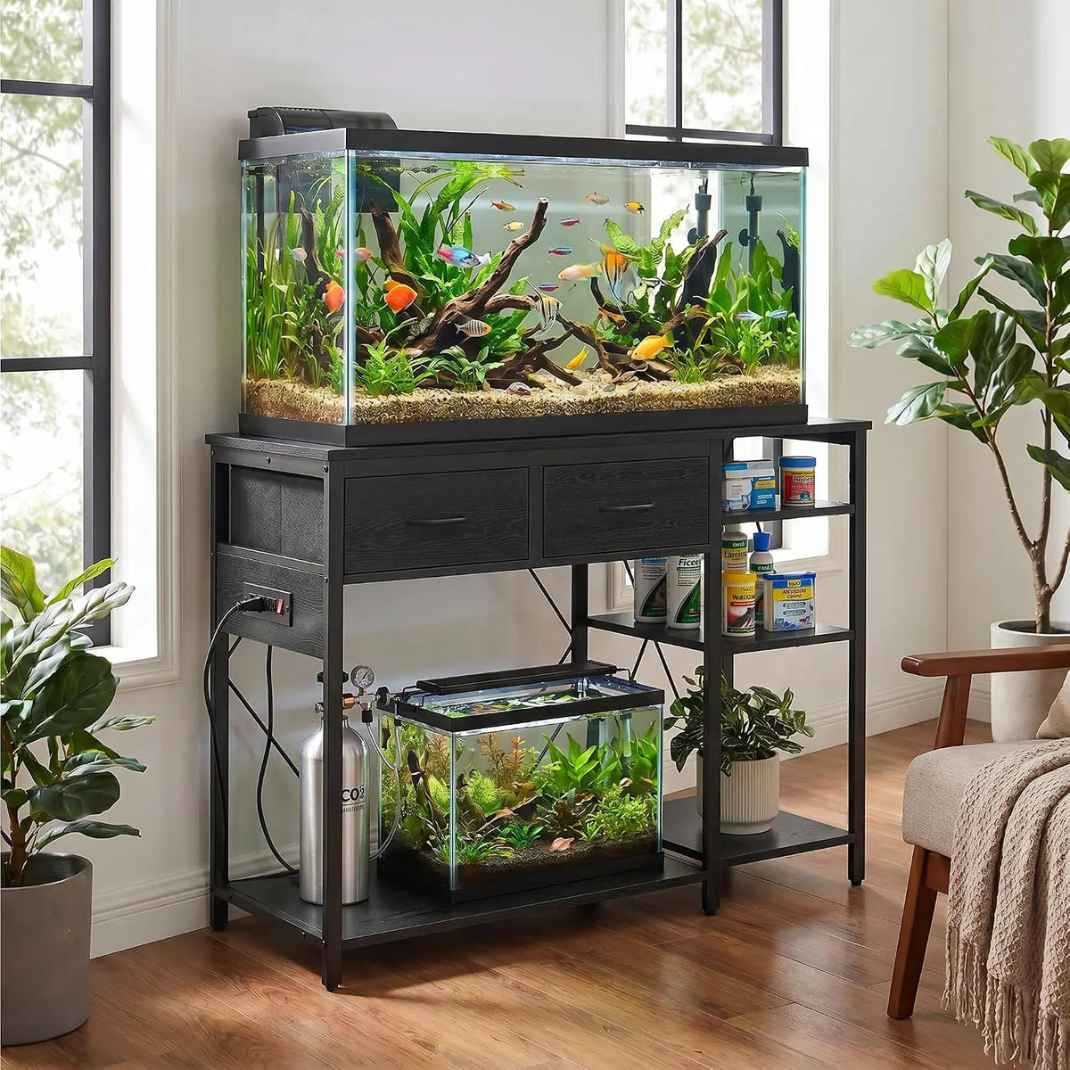 Aquarium Stand With Power Outlet For Fish Or Reptile Tank