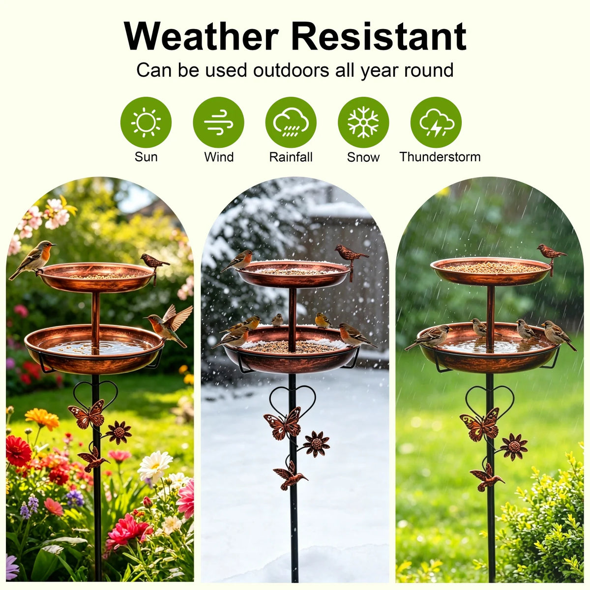 Double Layer Bird Bath Stand Outdoor Metal Garden Decor