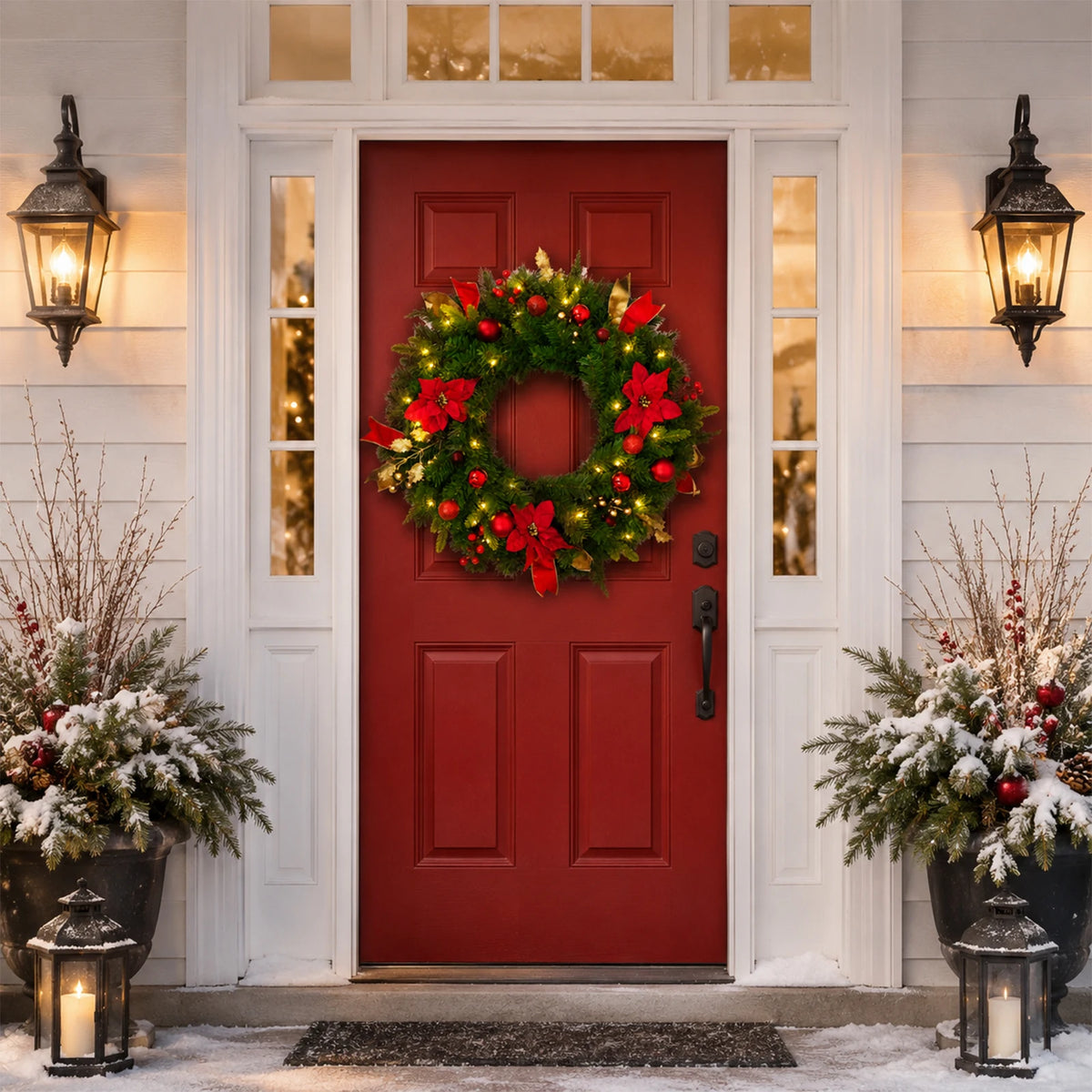 HiMiss Rustic Lighted Christmas Wreath With Timer For Doors