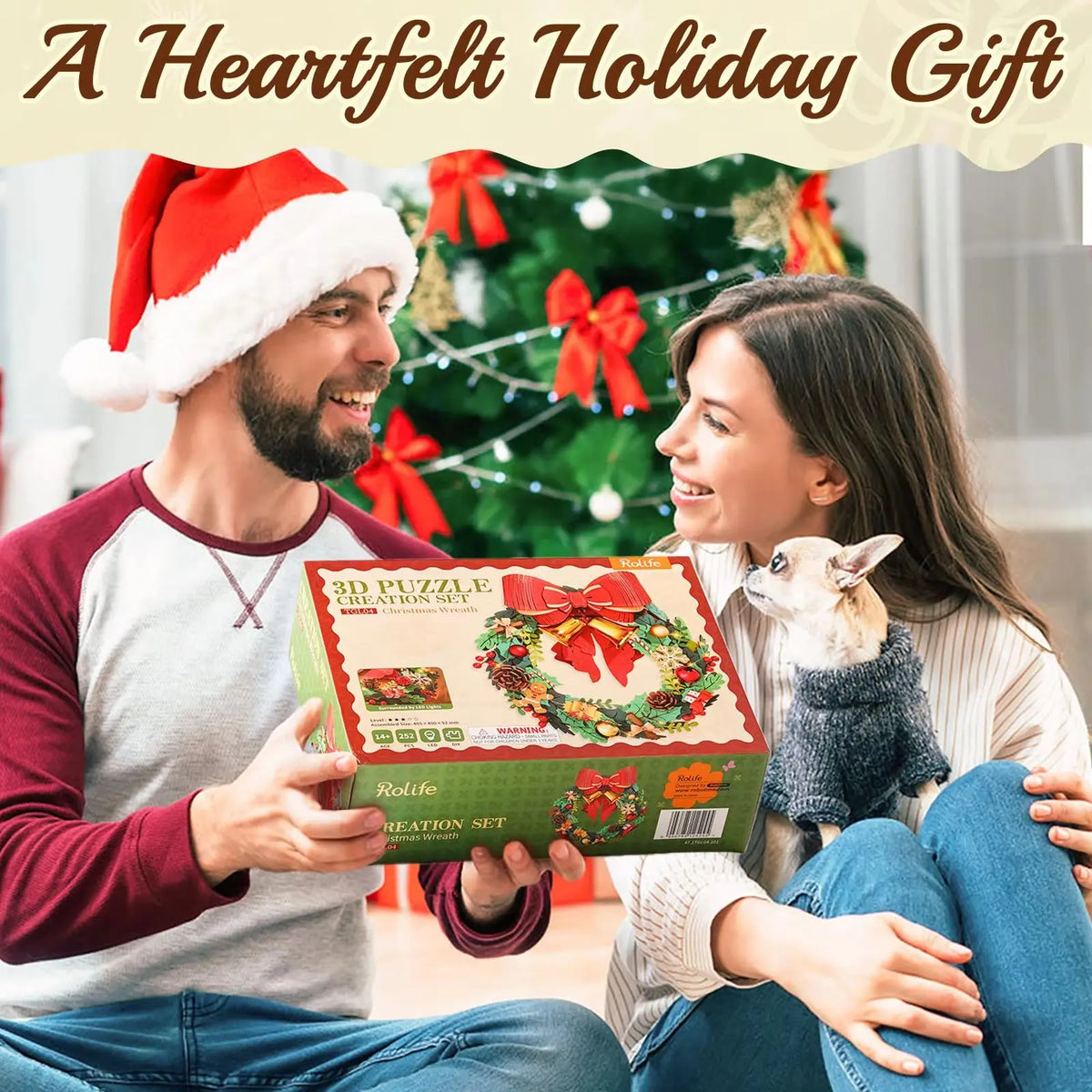 Rolife 3D Wooden Christmas Wreath Model Puzzle Kit With Led