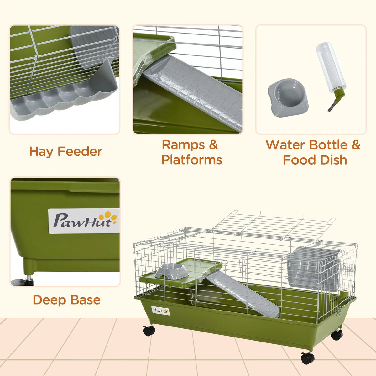Rolling Small Animal Cage With Ramp And Platform For Pets