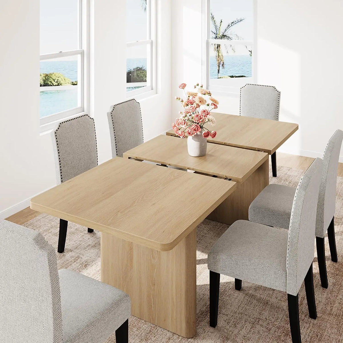HiMISS Extendable Farmhouse Dining Table With Rounded Corners