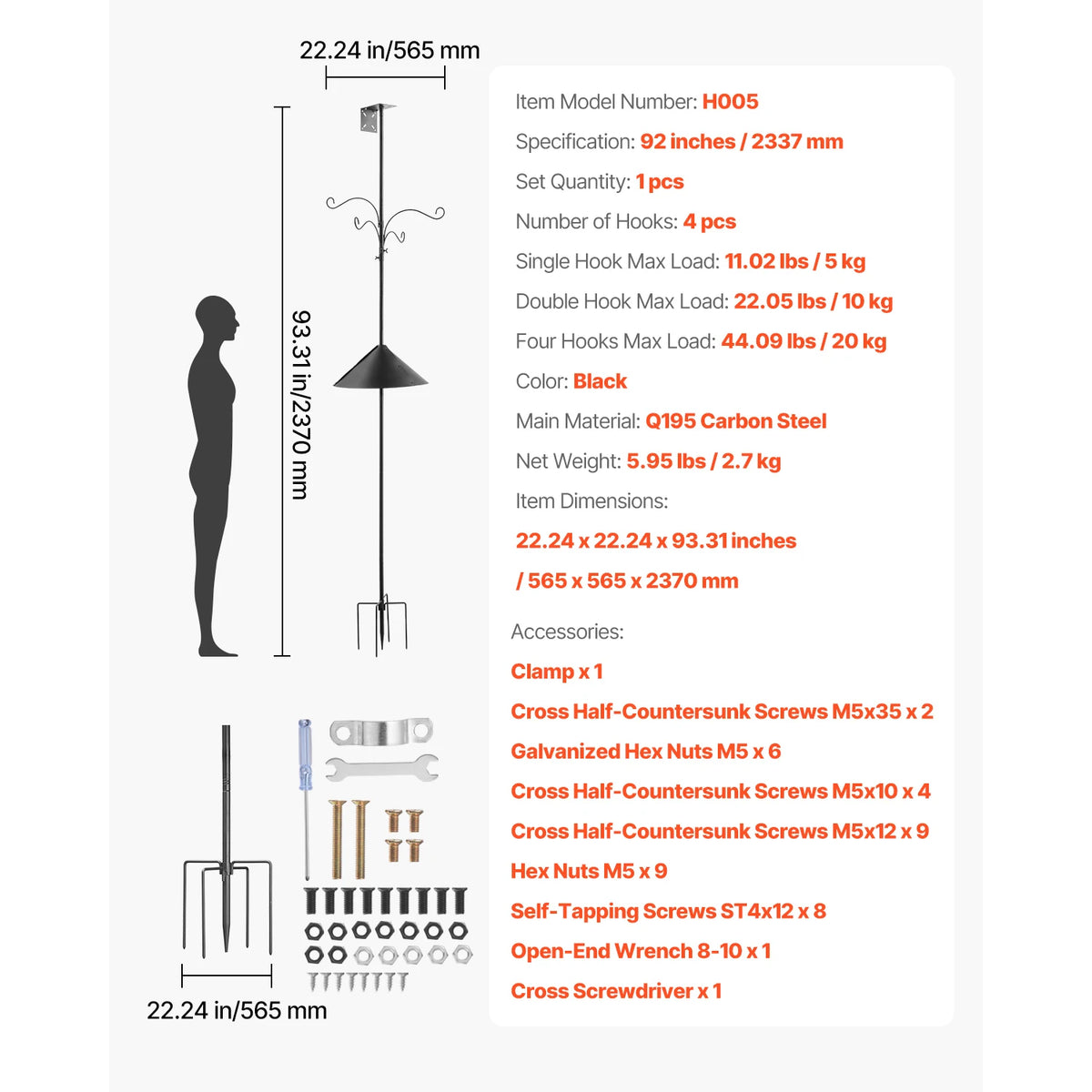 SucceBuy Wild Bird Feeder Stand Pole With Hanging Hooks