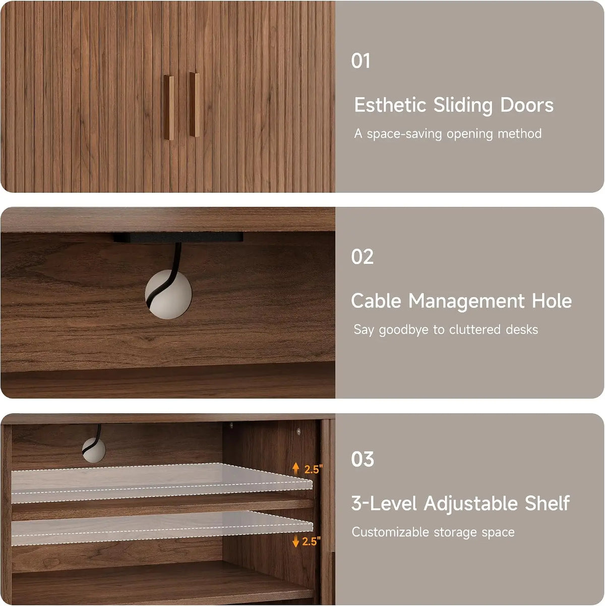 Onbrill Modern Fluted Wood Corner TV Stand Entertainment Center