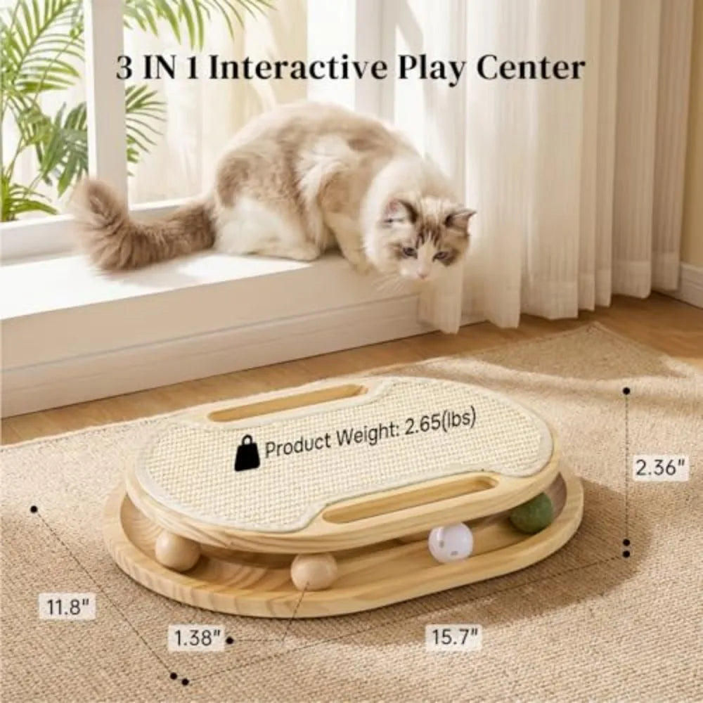 Premium Sisal Cat Scratcher Board With Wooden Ball Track Frame
