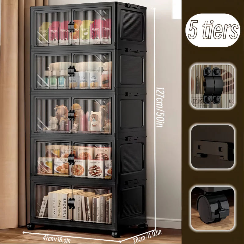 Onenoble Foldable Rolling Storage Cabinet With Clear Doors And Wheels