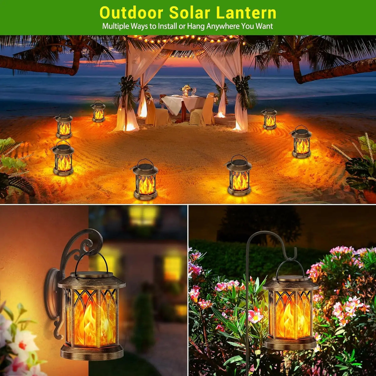Waterproof Auto On Off Flickering Flame Solar Hanging Lantern