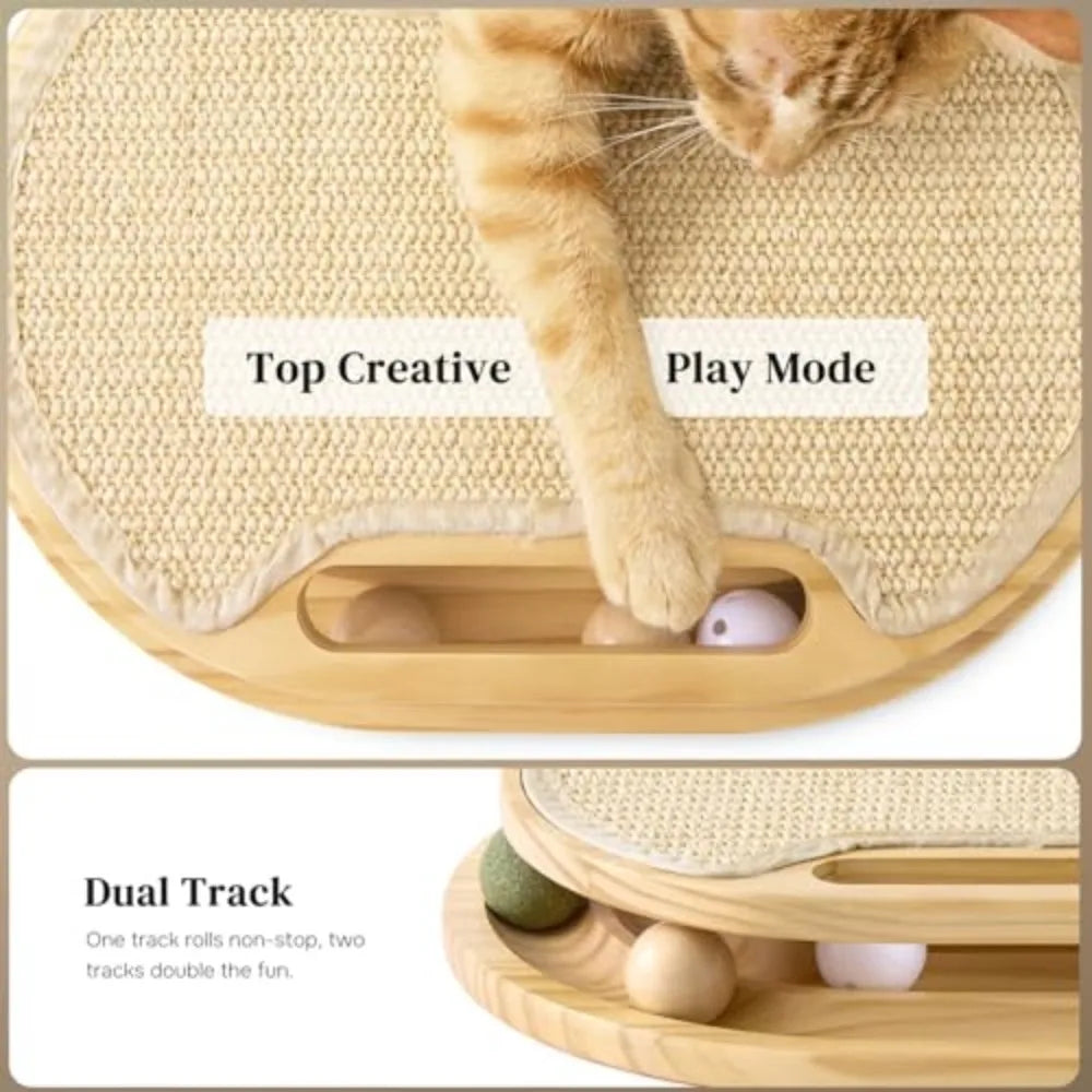 Premium Sisal Cat Scratcher Board With Wooden Ball Track Frame
