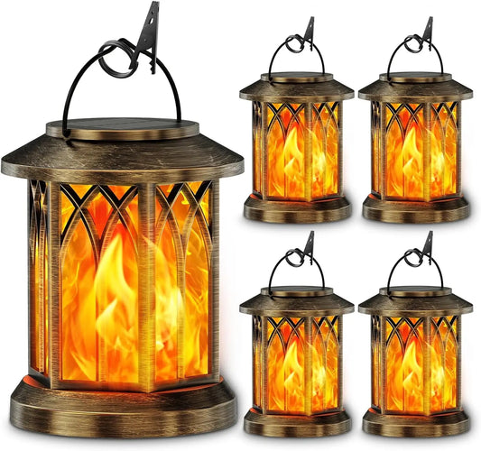 Waterproof Auto On Off Flickering Flame Solar Hanging Lantern