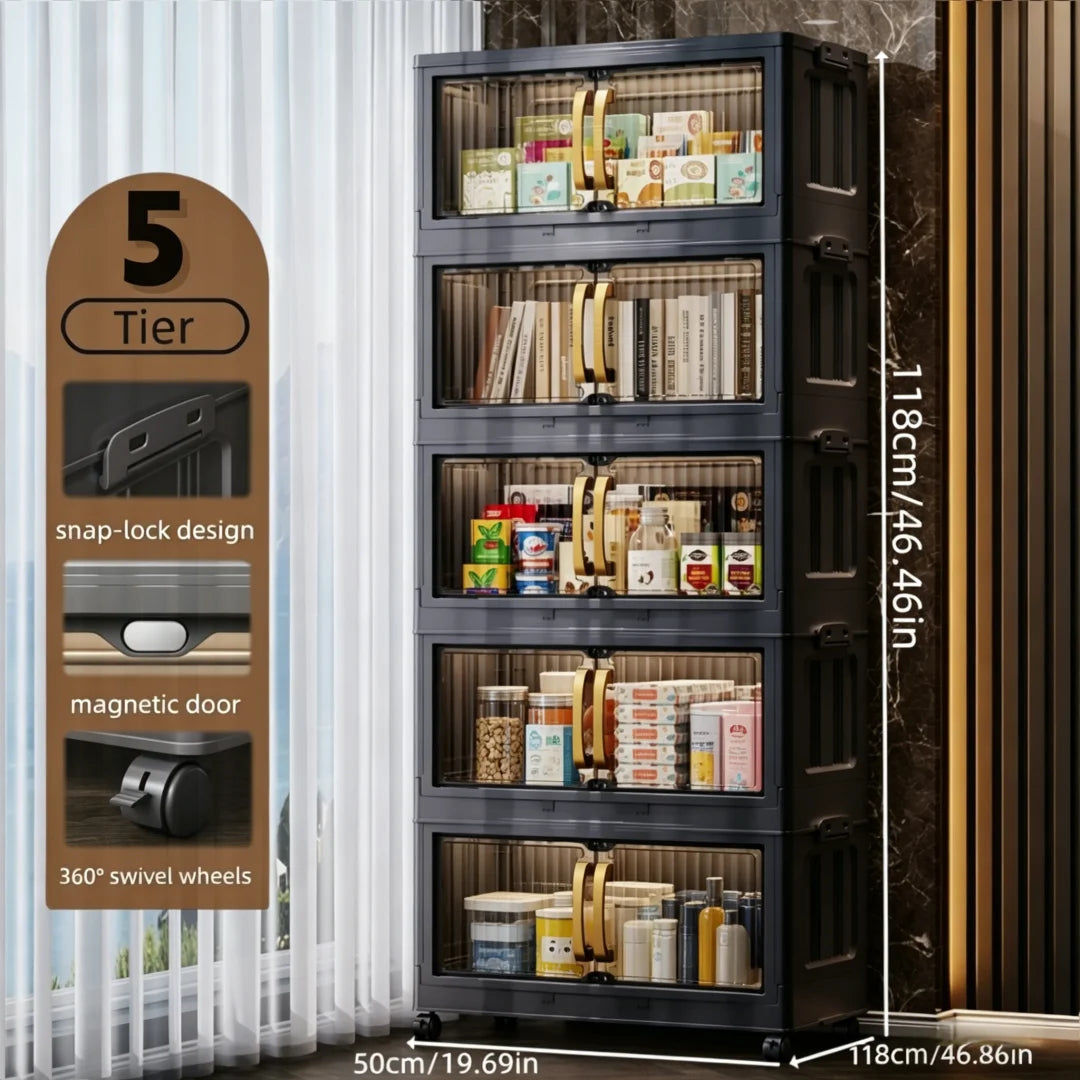 Foldable Stackable Plastic Storage Cabinet With Magnetic Clear Doors