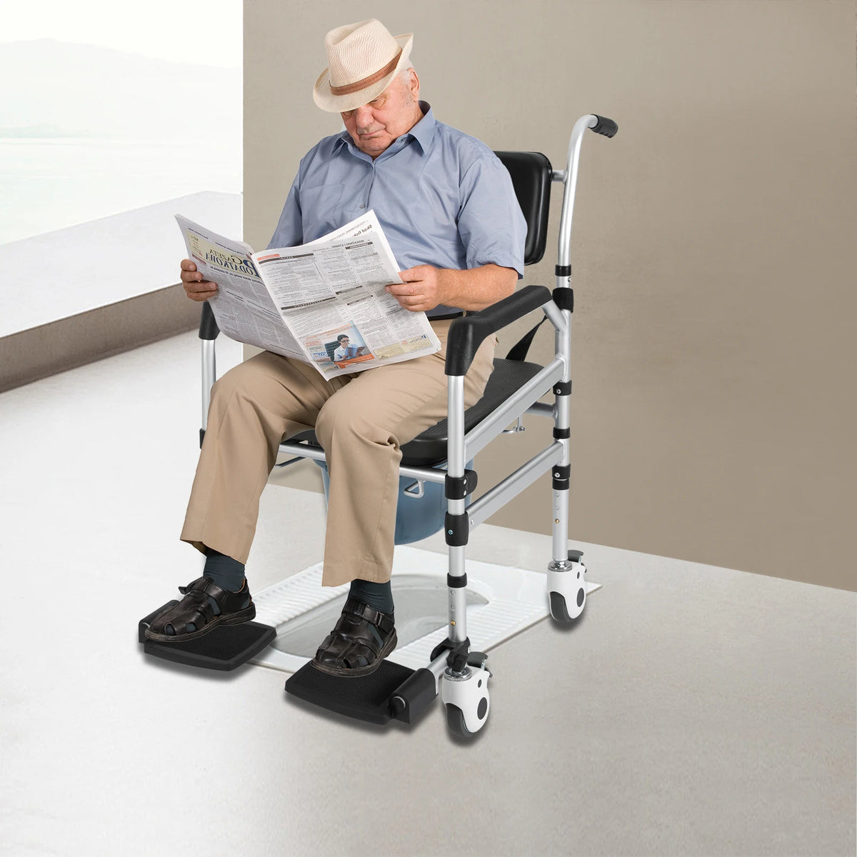 Bymaocar Rolling Shower Chair With Wheels And Toilet Seat