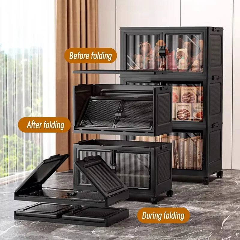 Onenoble Foldable Rolling Storage Cabinet With Clear Doors And Wheels