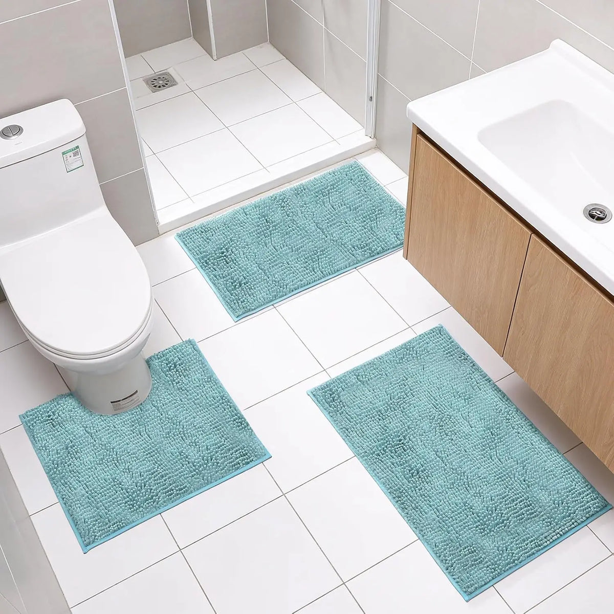 Super Absorbent Chenille Bathroom Rug Set Non Slip Washable Mat