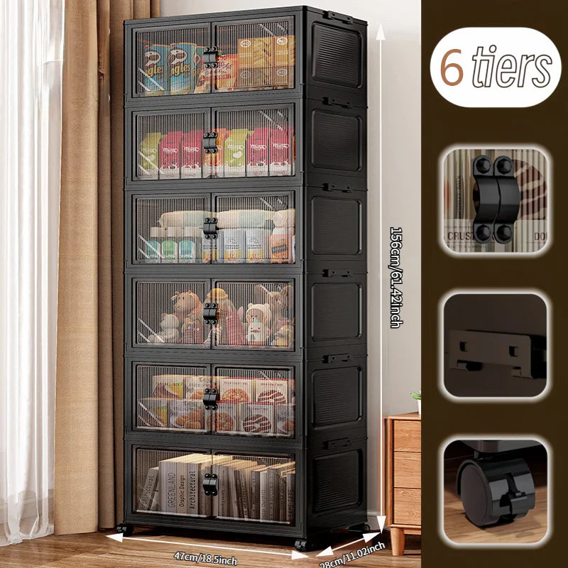 Onenoble Foldable Rolling Storage Cabinet With Clear Doors And Wheels