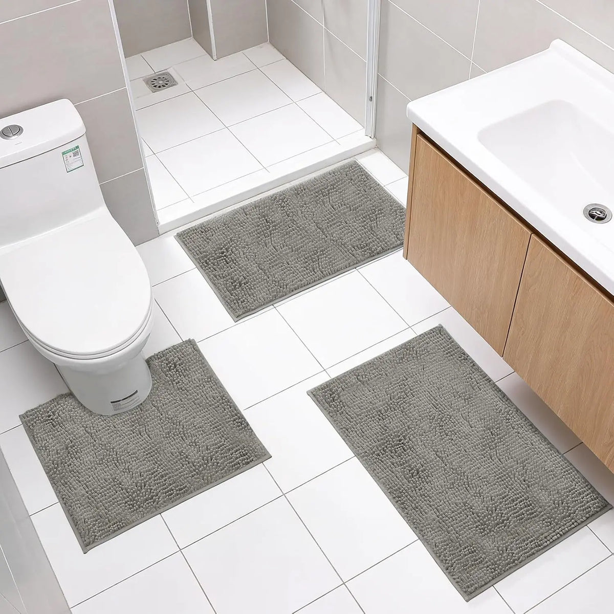 Super Absorbent Chenille Bathroom Rug Set Non Slip Washable Mat