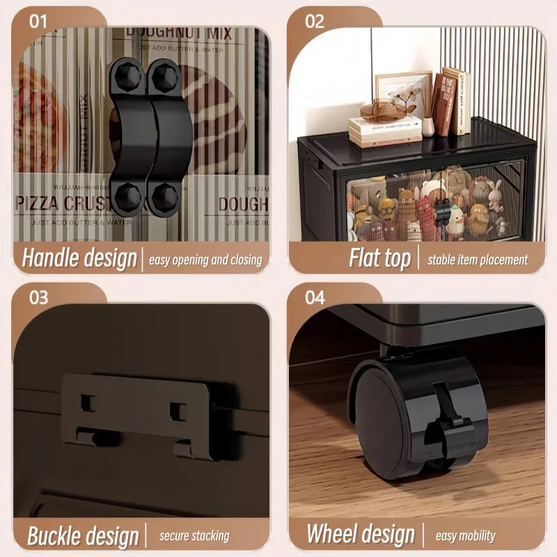 Onenoble Foldable Rolling Storage Cabinet With Clear Doors And Wheels