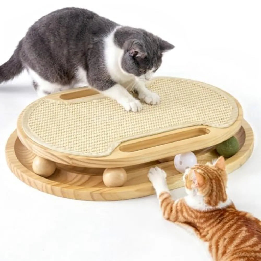 Premium Sisal Cat Scratcher Board With Wooden Ball Track Frame