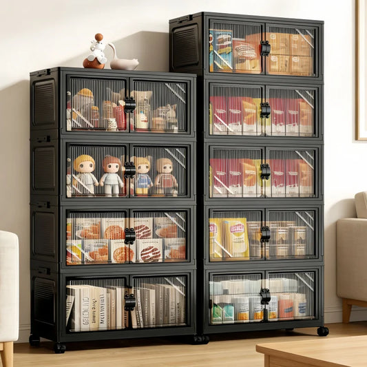 Onenoble Foldable Rolling Storage Cabinet With Clear Doors And Wheels