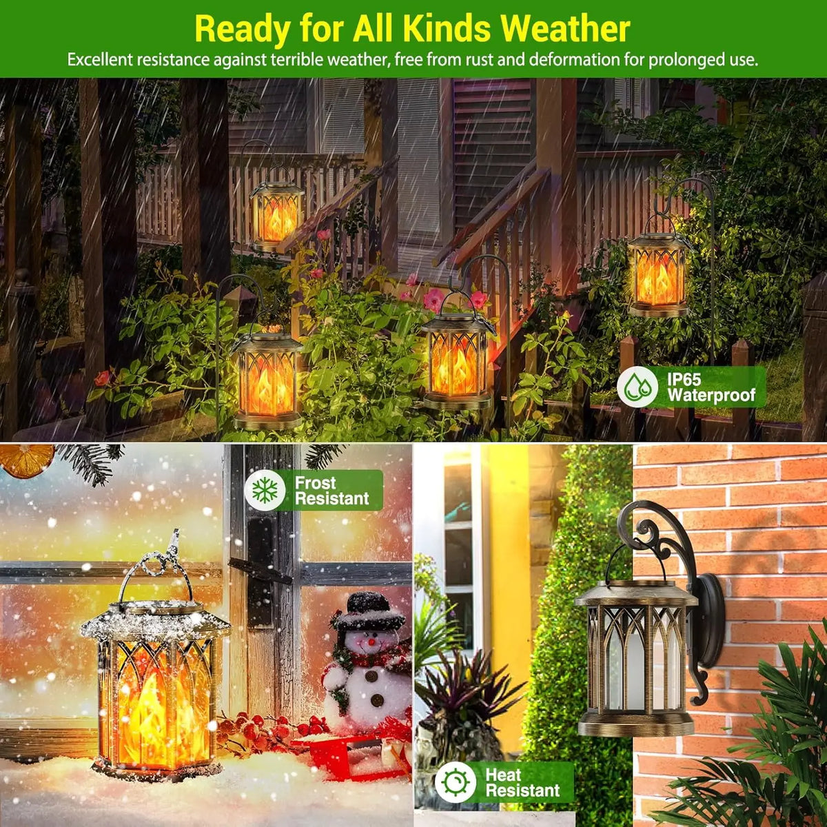 Waterproof Auto On Off Flickering Flame Solar Hanging Lantern