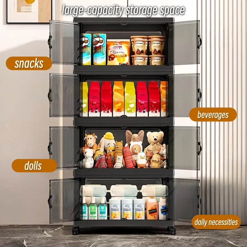 Onenoble Foldable Rolling Storage Cabinet With Clear Doors And Wheels