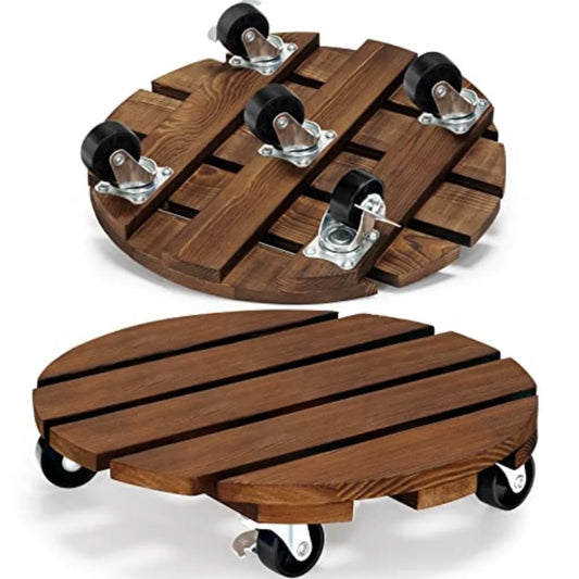 2 Pack Pine Wood Rolling Plant Caddy Lockable Wheels