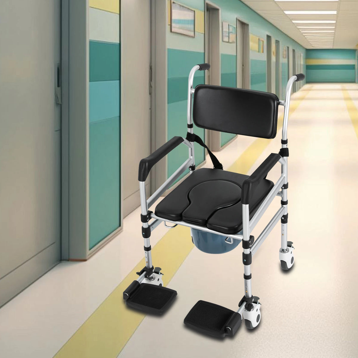 Bymaocar Rolling Shower Chair With Wheels And Toilet Seat