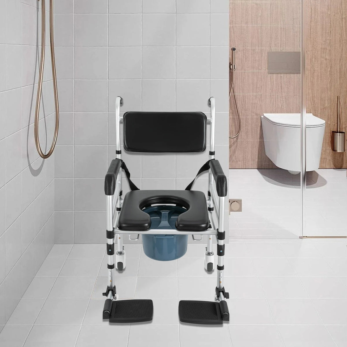 Bymaocar Rolling Shower Chair With Wheels And Toilet Seat