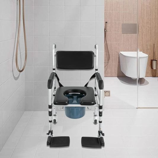 Bymaocar Rolling Shower Chair With Wheels And Toilet Seat
