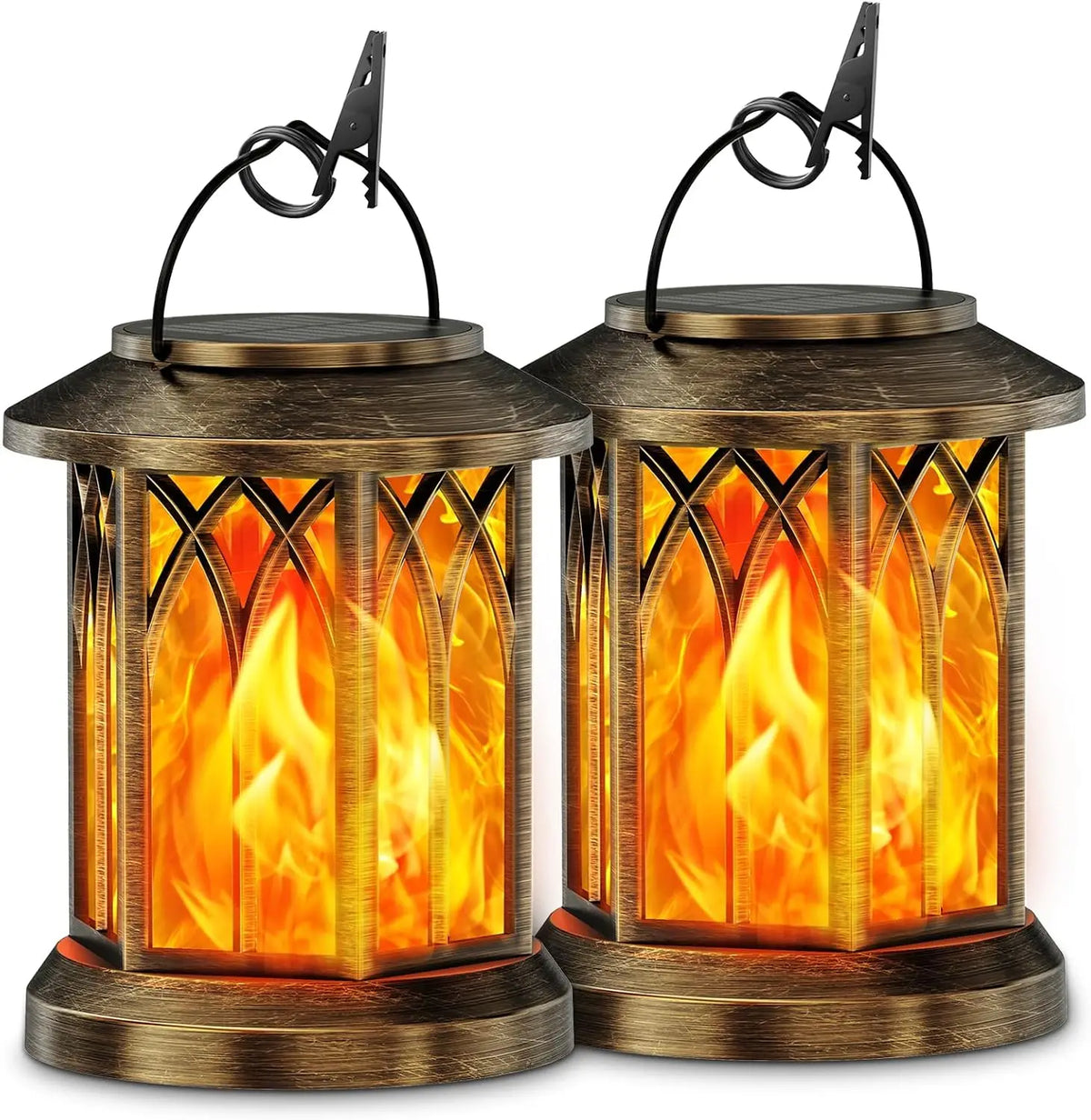 Waterproof Auto On Off Flickering Flame Solar Hanging Lantern