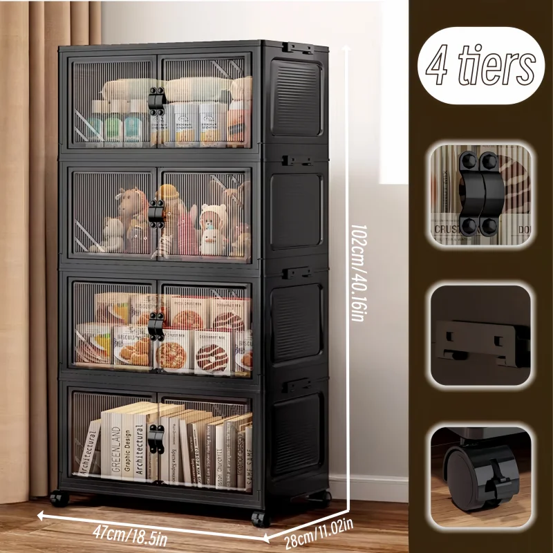 Onenoble Foldable Rolling Storage Cabinet With Clear Doors And Wheels