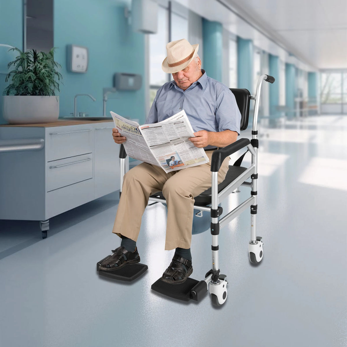 Bymaocar Rolling Shower Chair With Wheels And Toilet Seat