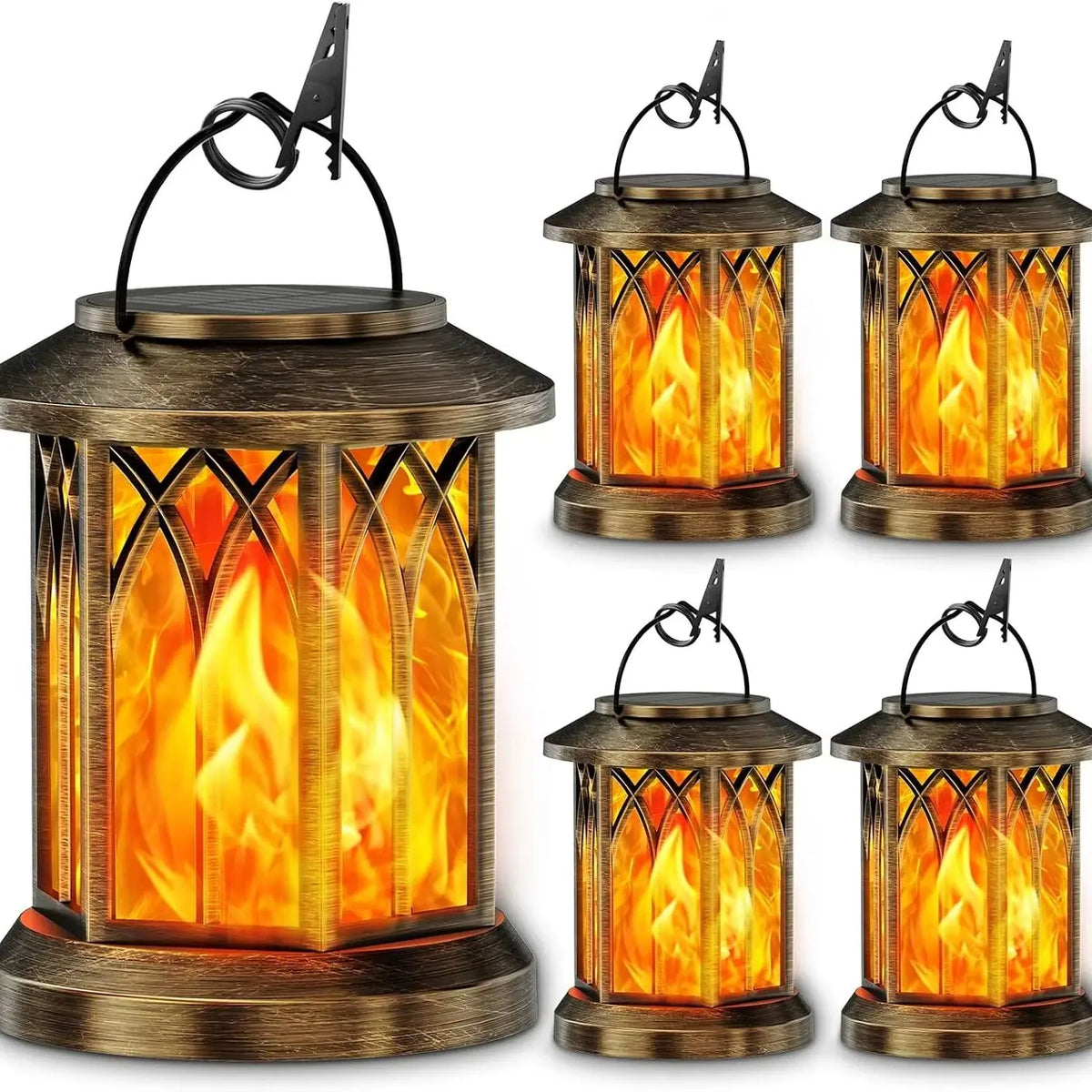 Waterproof Auto On Off Flickering Flame Solar Hanging Lantern