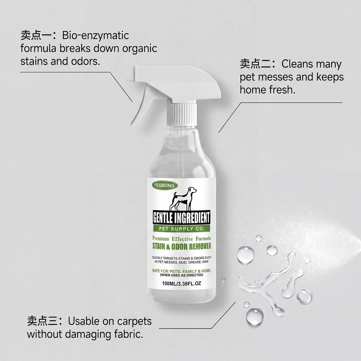 YEGBONG Pet Stain Cleaner Spray For Odor And Daily Care
