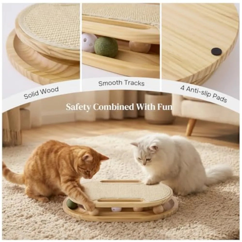 Premium Sisal Cat Scratcher Board With Wooden Ball Track Frame