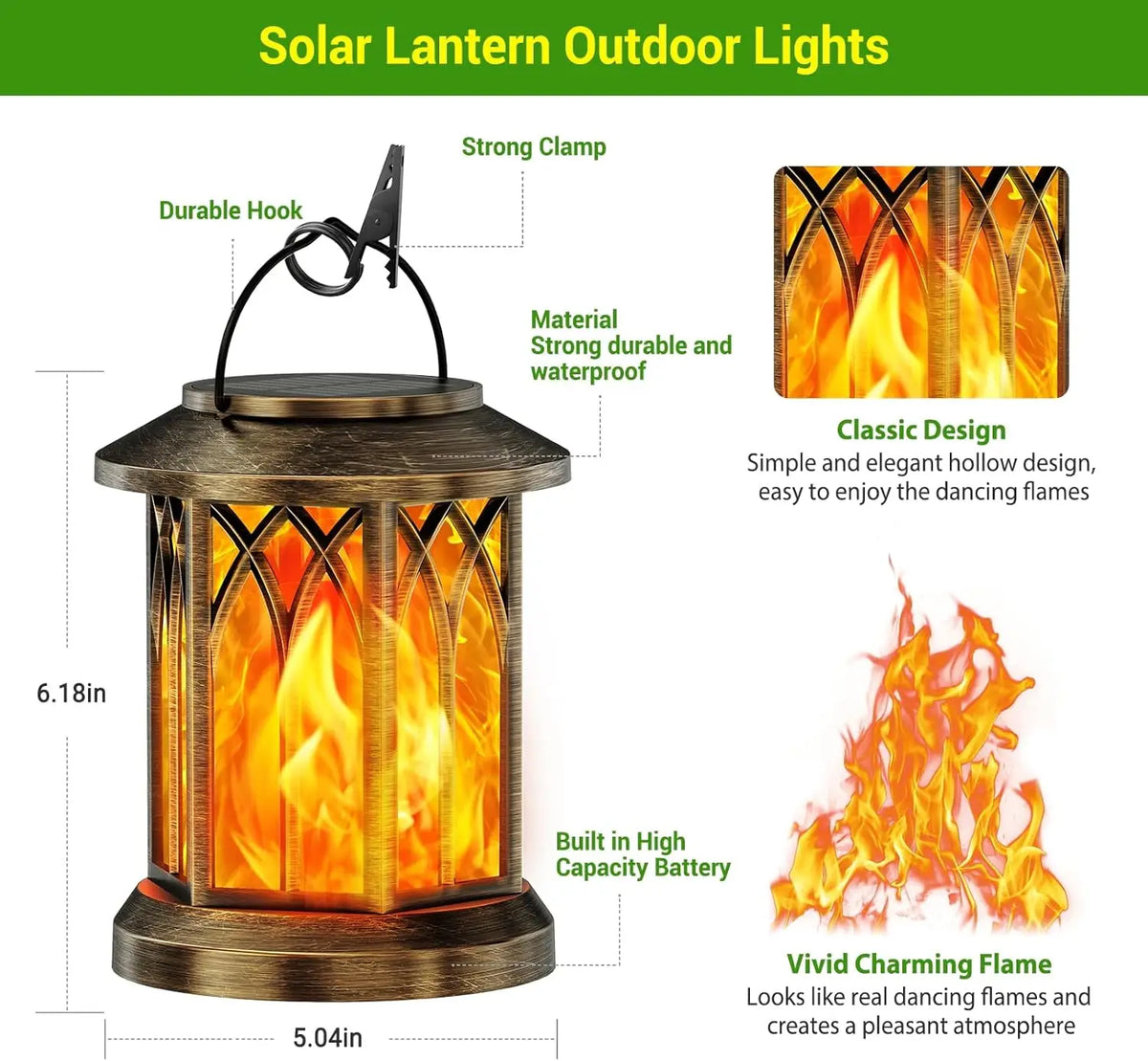 Waterproof Auto On Off Flickering Flame Solar Hanging Lantern