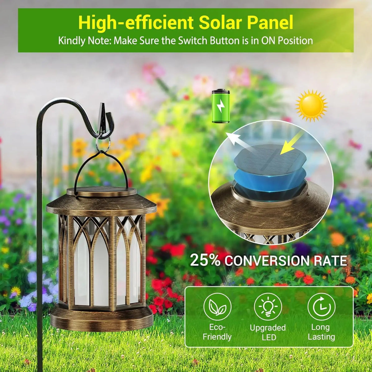Waterproof Auto On Off Flickering Flame Solar Hanging Lantern